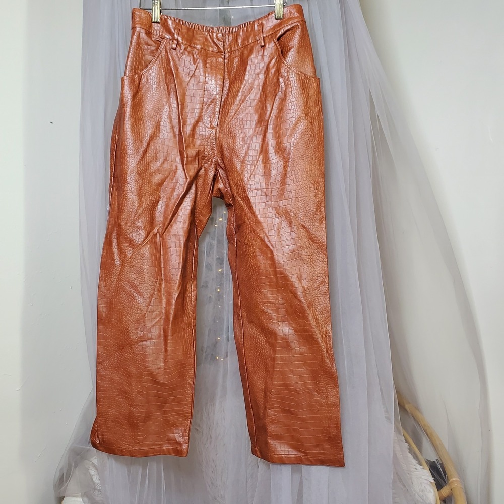Skies Are Blue Faux Alligator Leather Pants Womens L Retro Party Going Out 90s
